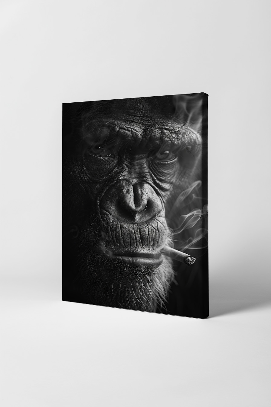 Fotografie Poster Schimpanse Zigarette schwarz-weiß