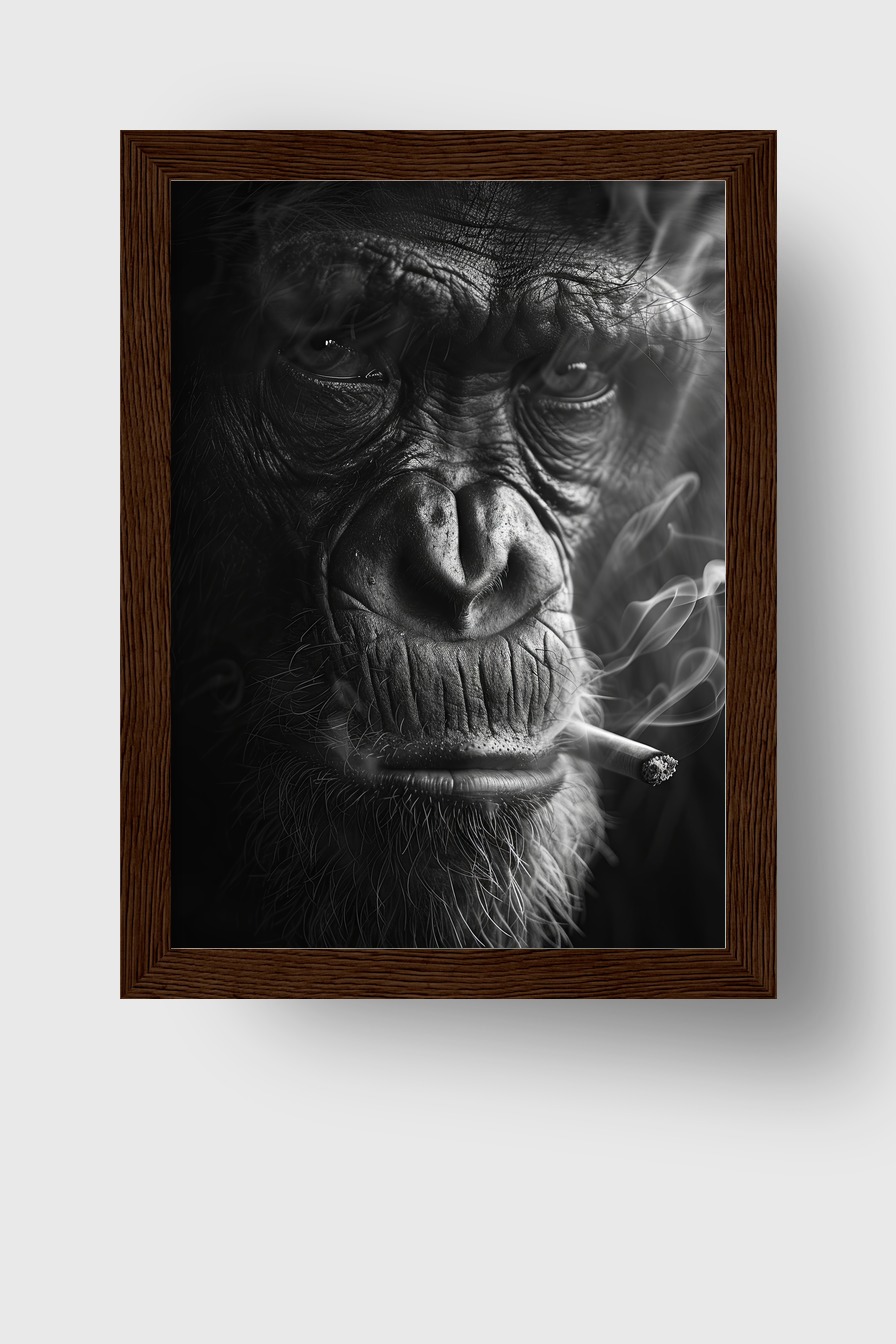 Fotografie Poster Schimpanse Zigarette schwarz-weiß