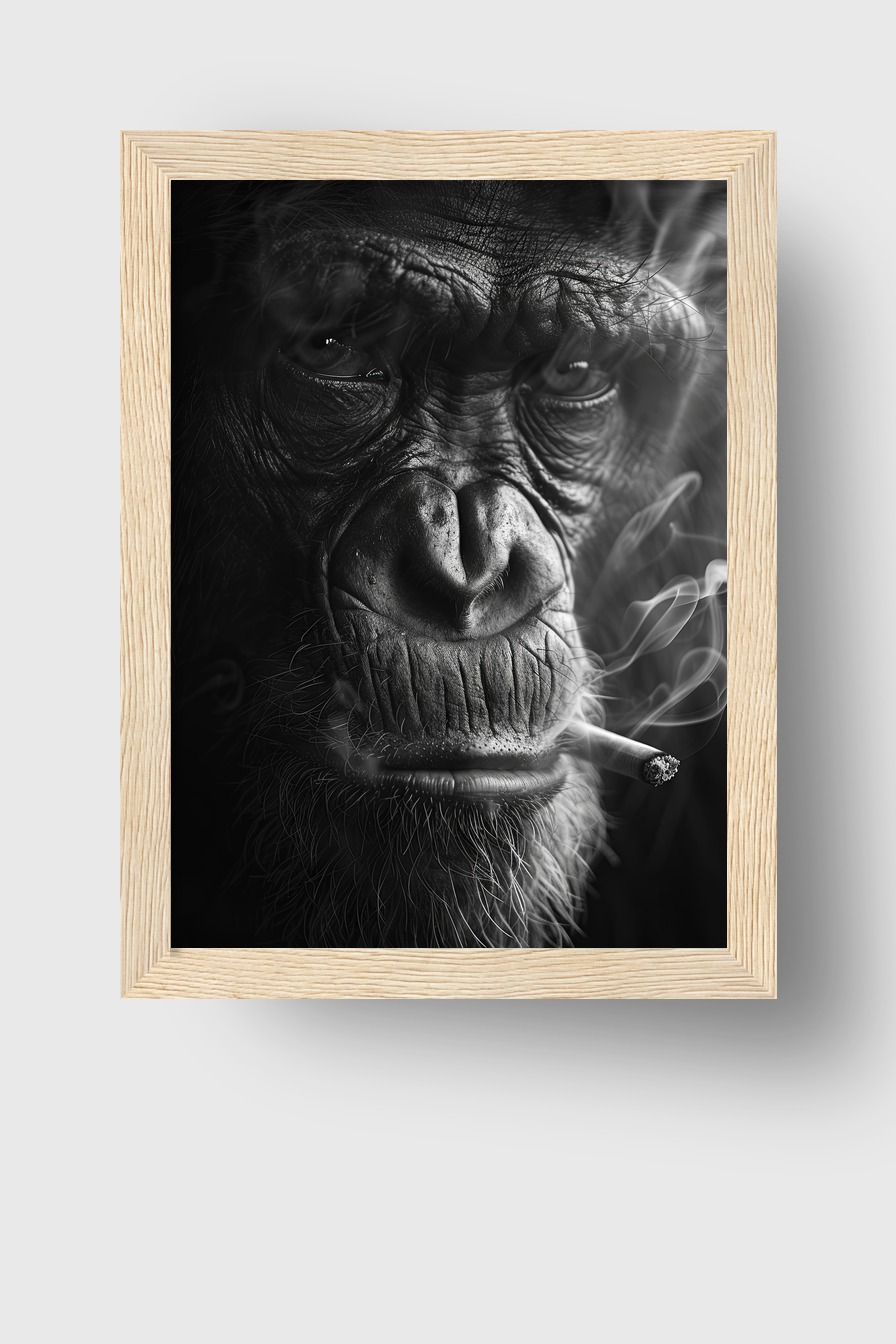 Fotografie Poster Schimpanse Zigarette schwarz-weiß