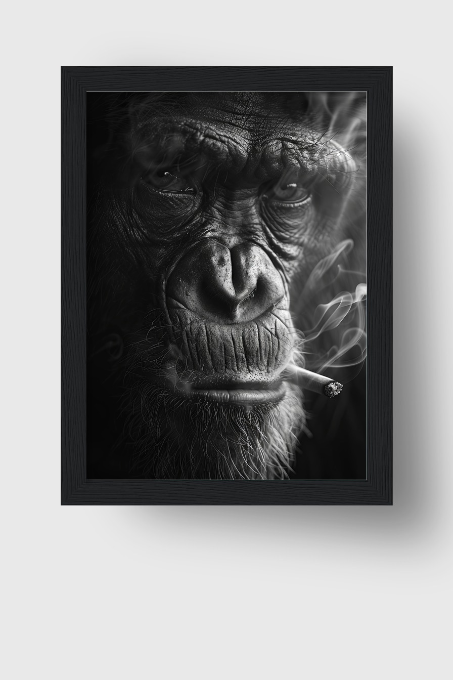 Fotografie Poster Schimpanse Zigarette schwarz-weiß