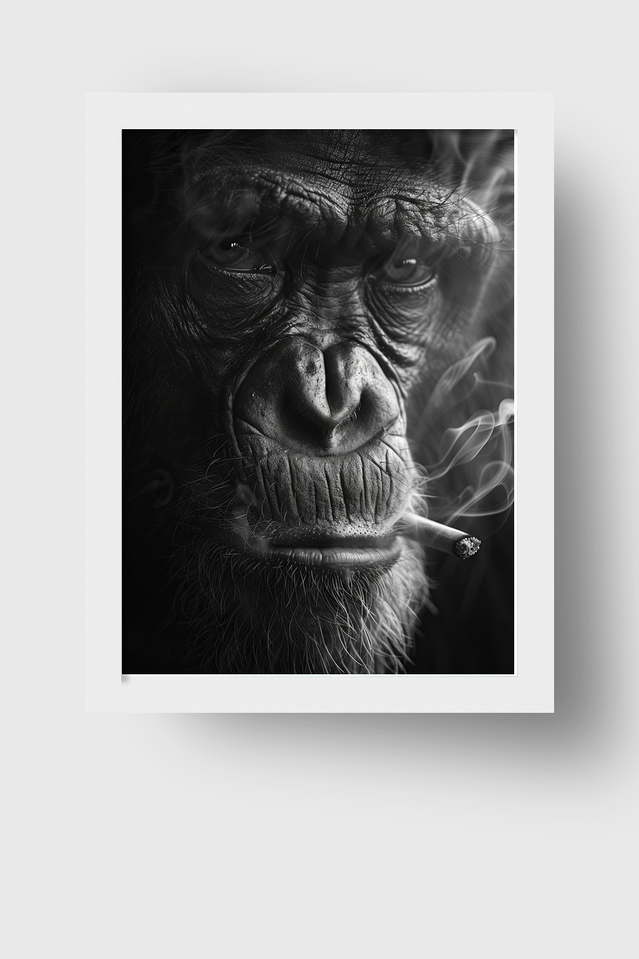 Fotografie Poster Schimpanse Zigarette schwarz-weiß