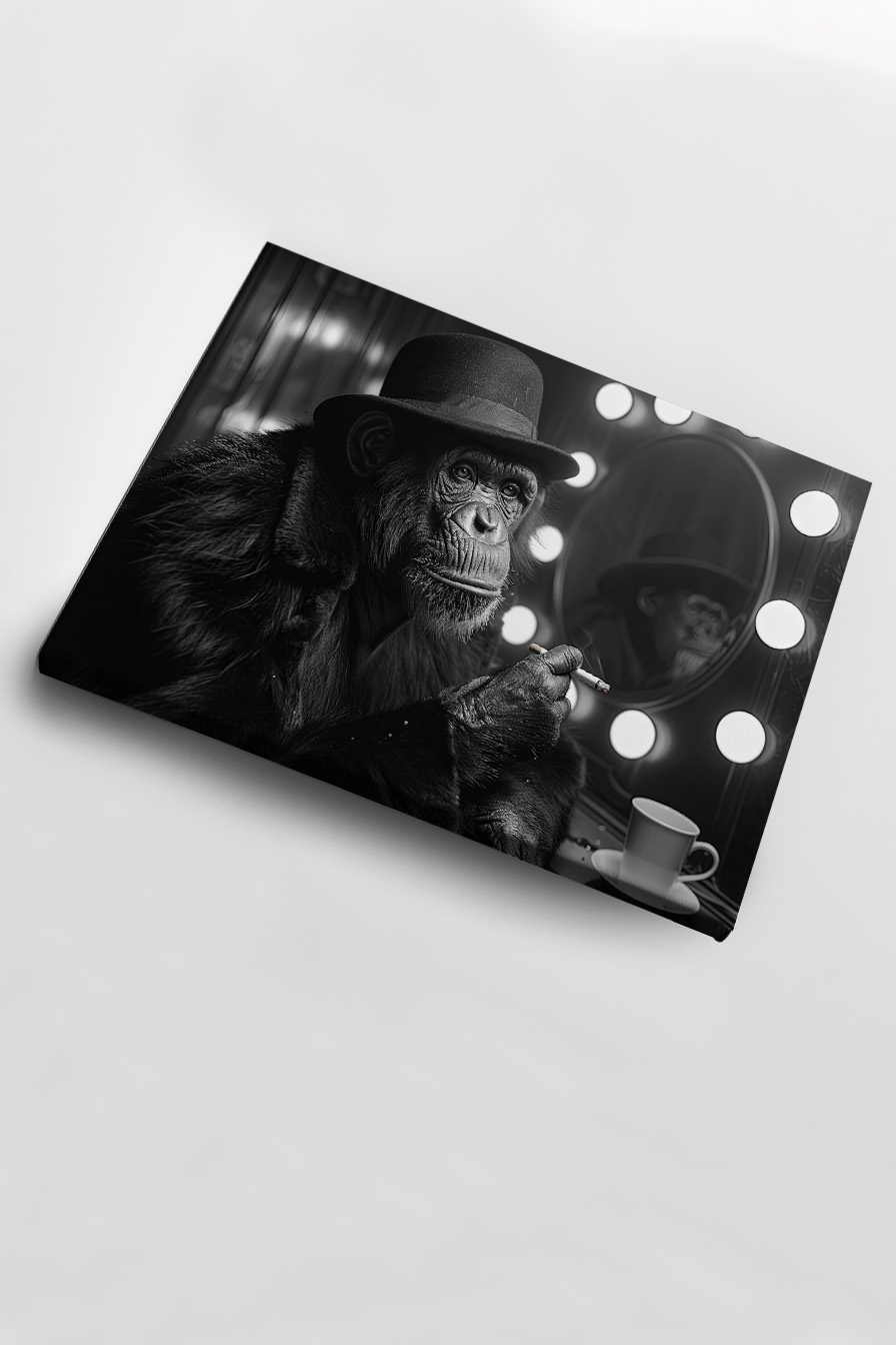 Fotografie Poster Schimpanse Hut Zigarette schwarz-weiß