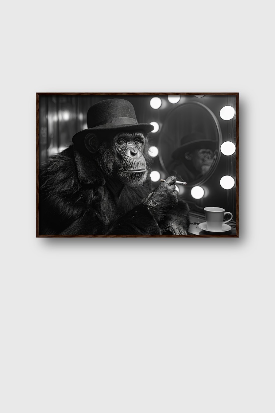 Fotografie Poster Schimpanse Hut Zigarette schwarz-weiß