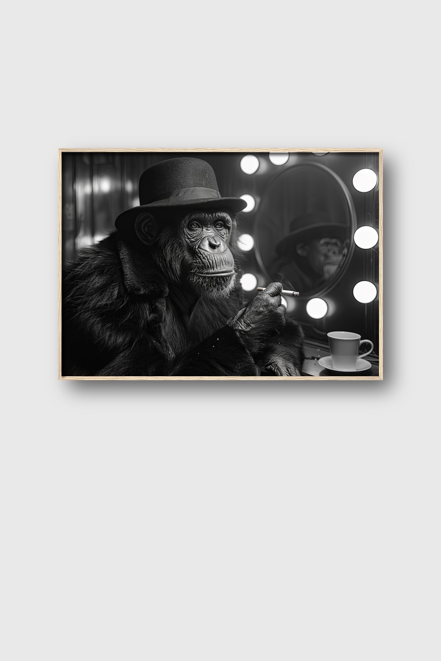 Fotografie Poster Schimpanse Hut Zigarette schwarz-weiß