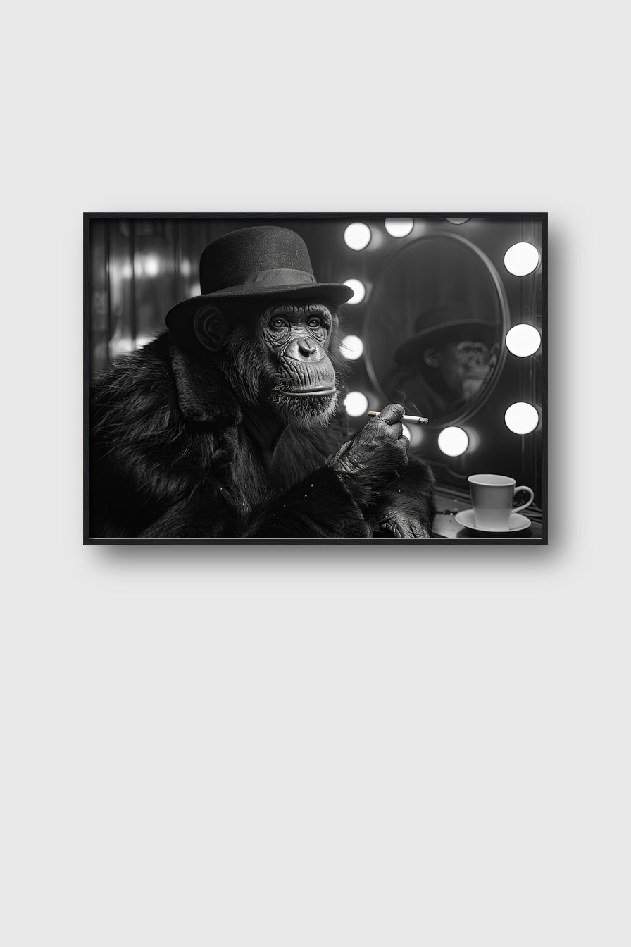 Fotografie Poster Schimpanse Hut Zigarette schwarz-weiß