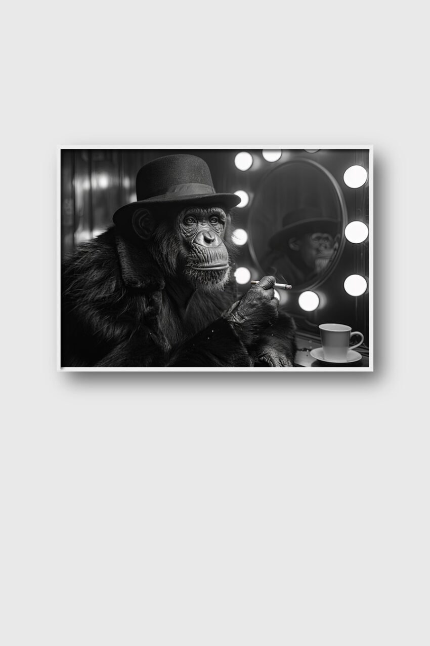 Fotografie Poster Schimpanse Hut Zigarette schwarz-weiß
