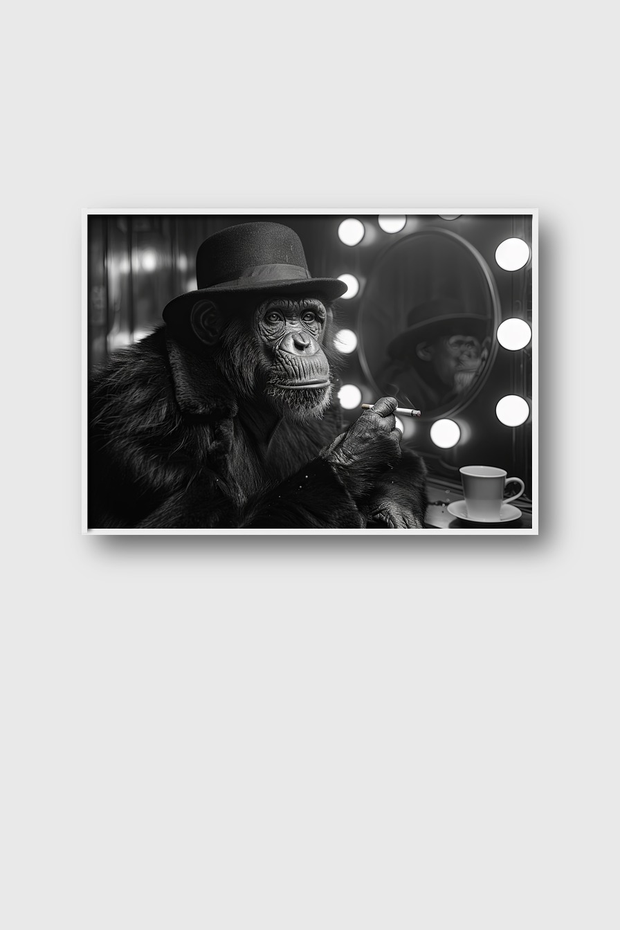 Fotografie Poster Schimpanse Hut Zigarette schwarz-weiß