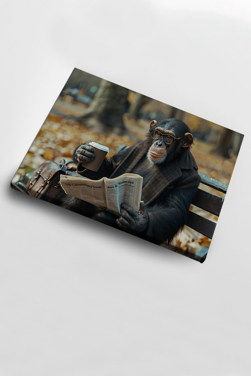 Fotografie Poster Schimpanse Zeitung Brille Herbst