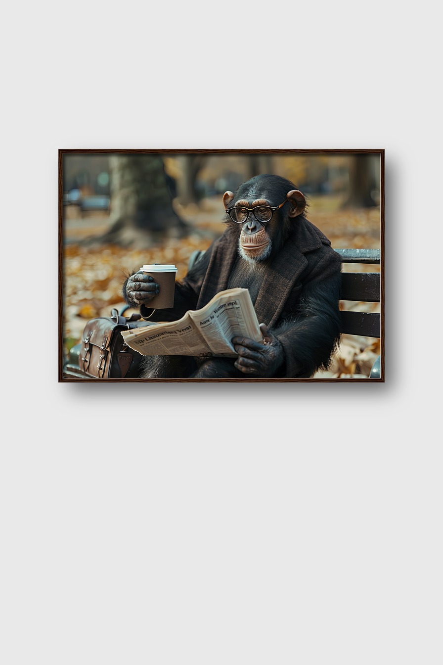 Fotografie Poster Schimpanse Zeitung Brille Herbst