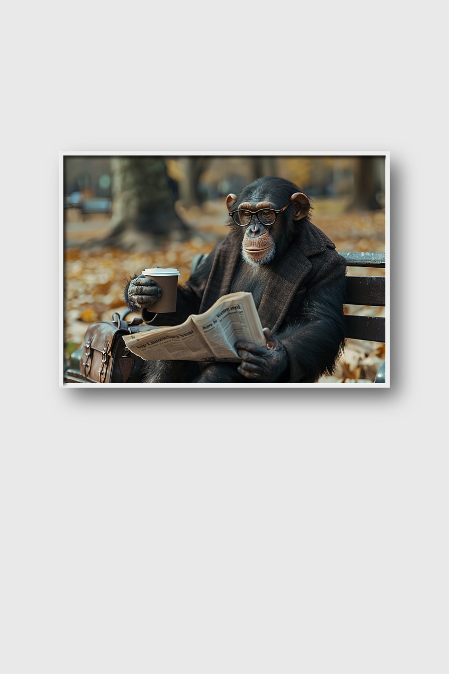 Fotografie Poster Schimpanse Zeitung Brille Herbst