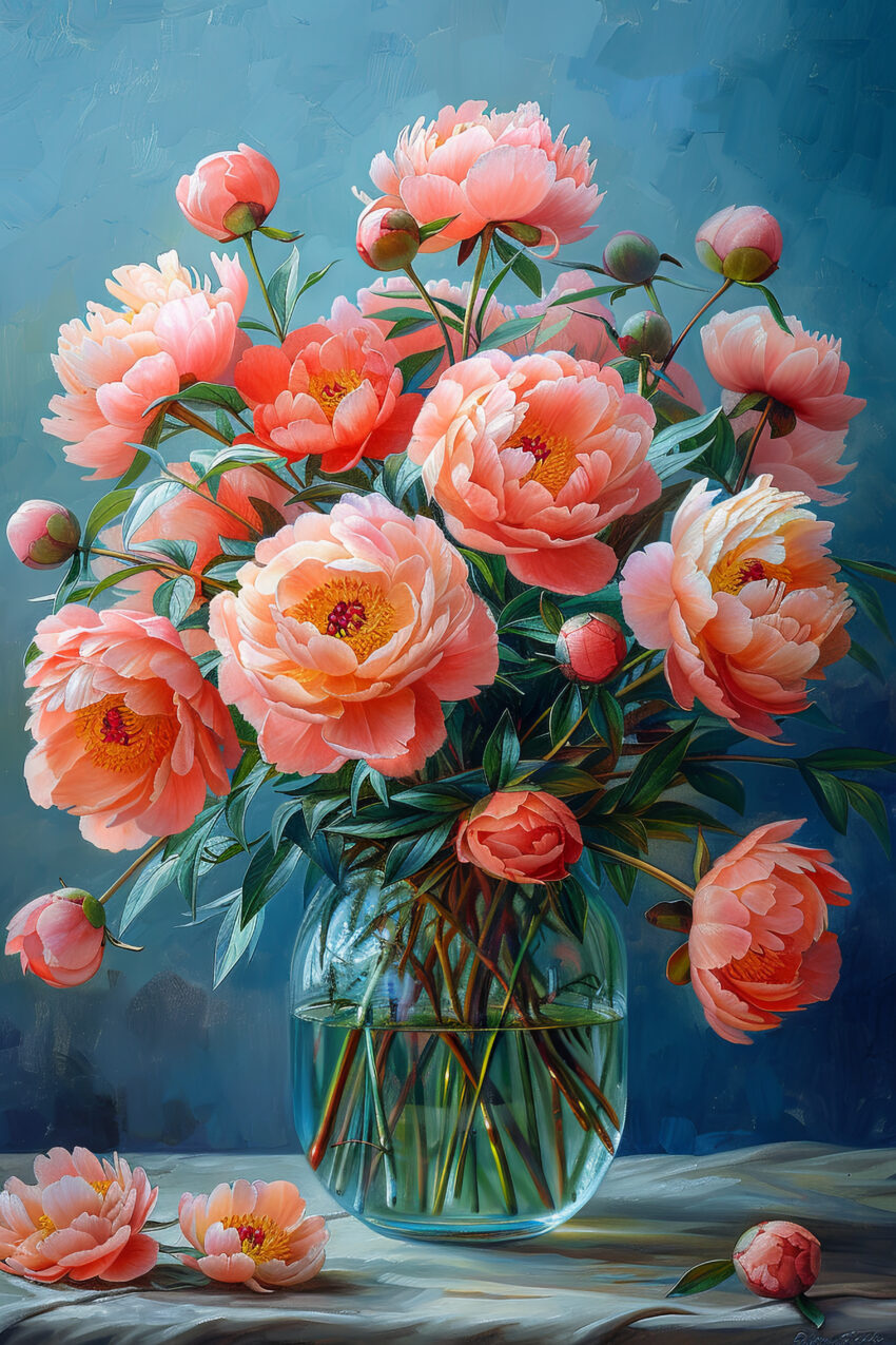 Digitale Kunst Poster Pfingstrose Strauß rosa