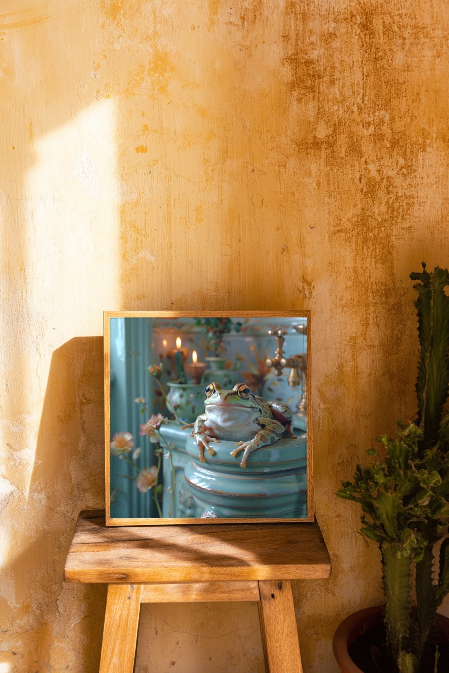 Fotografie Poster Frosch Badezimmergrün Nahaufnahme