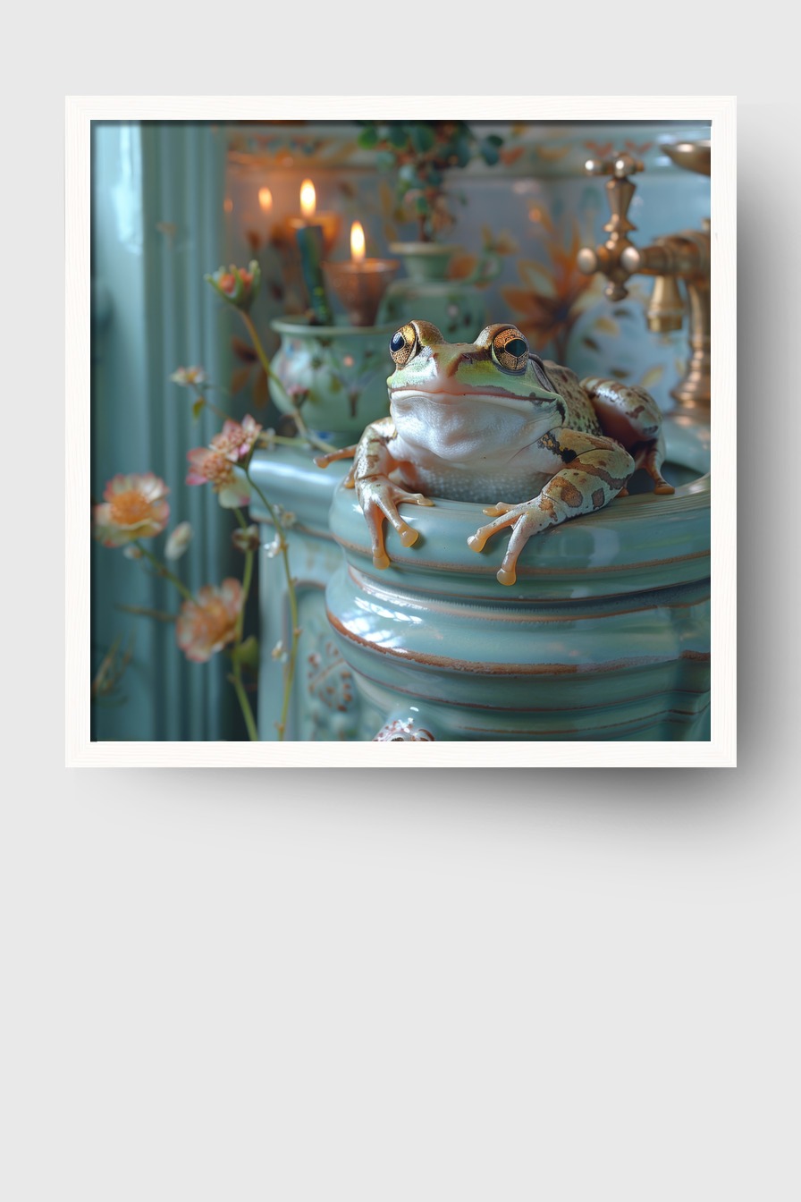 Fotografie Poster Frosch Badezimmergrün Nahaufnahme