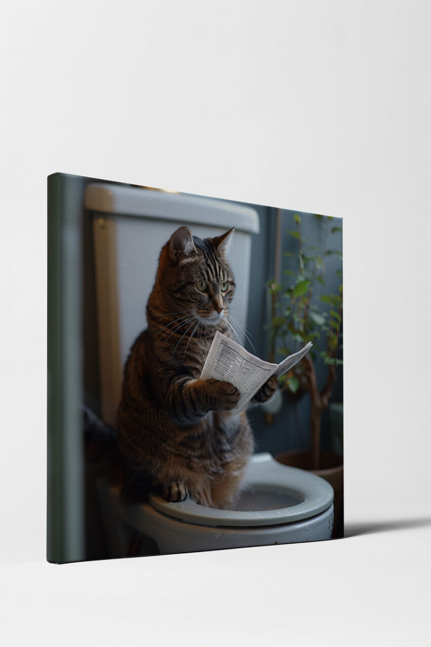 Fotografie Poster Katze Toilette Zeitung sitzend
