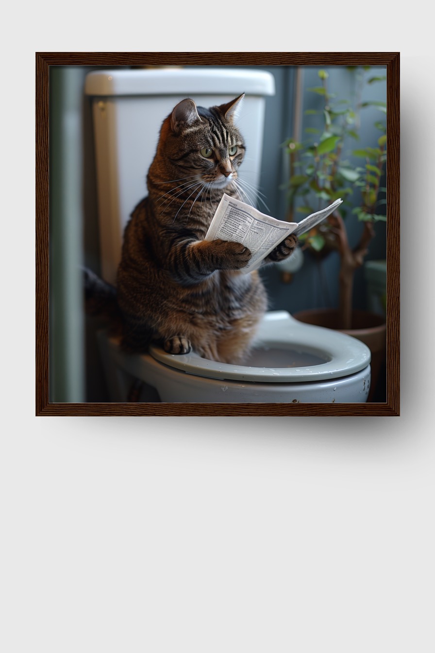 Fotografie Poster Katze Toilette Zeitung sitzend