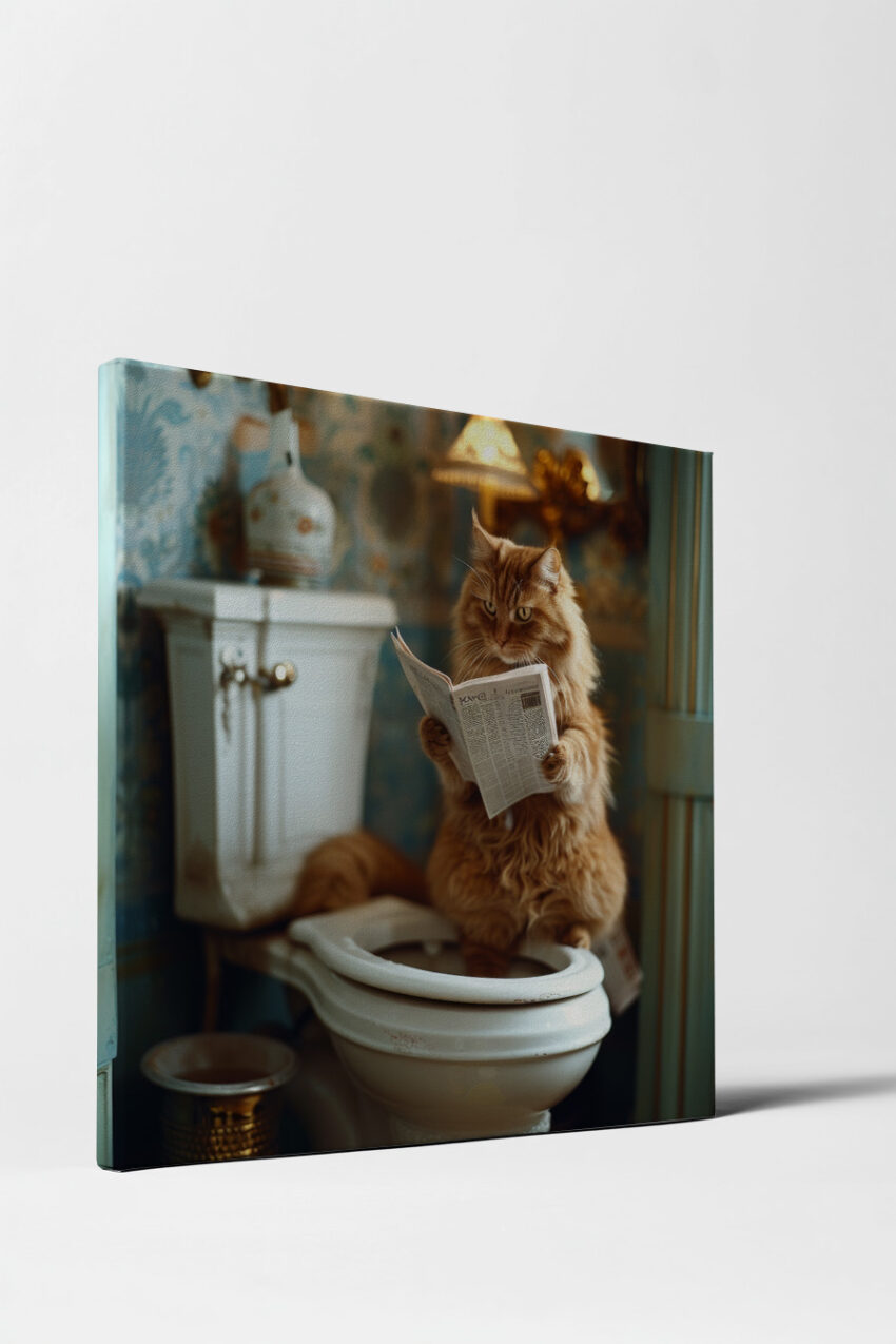 Fotografie Poster Katze Toilette Zeitung rot