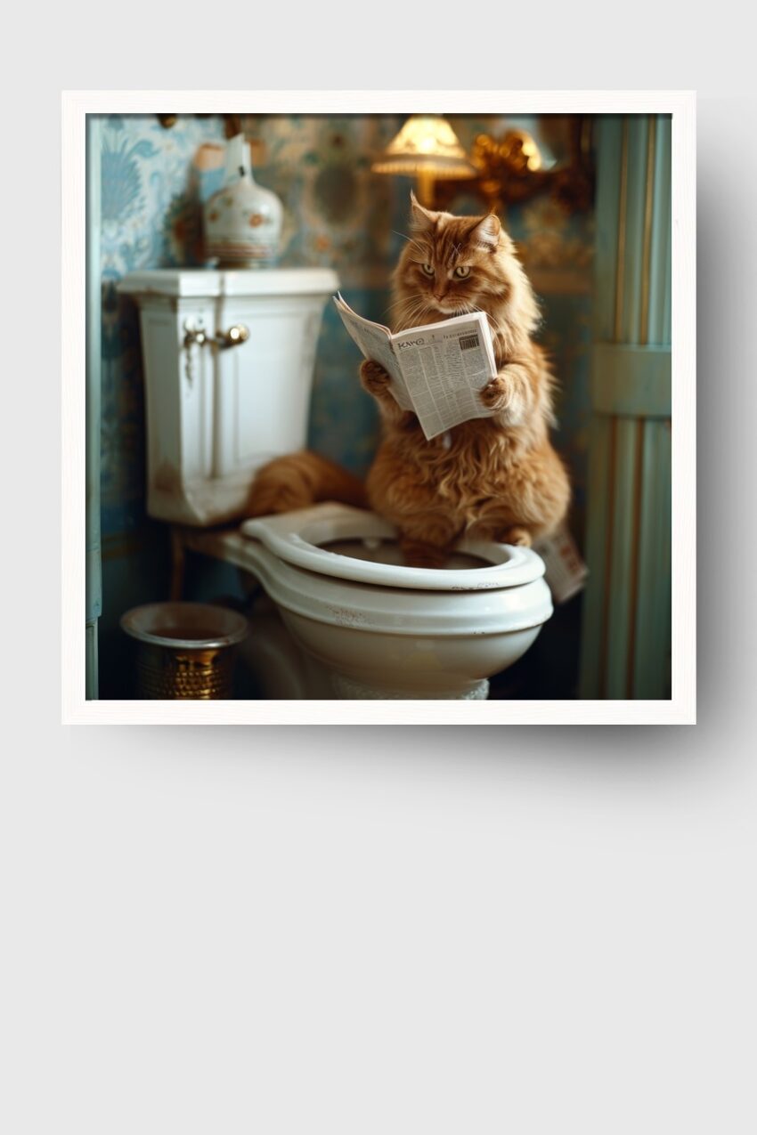 Fotografie Poster Katze Toilette Zeitung rot