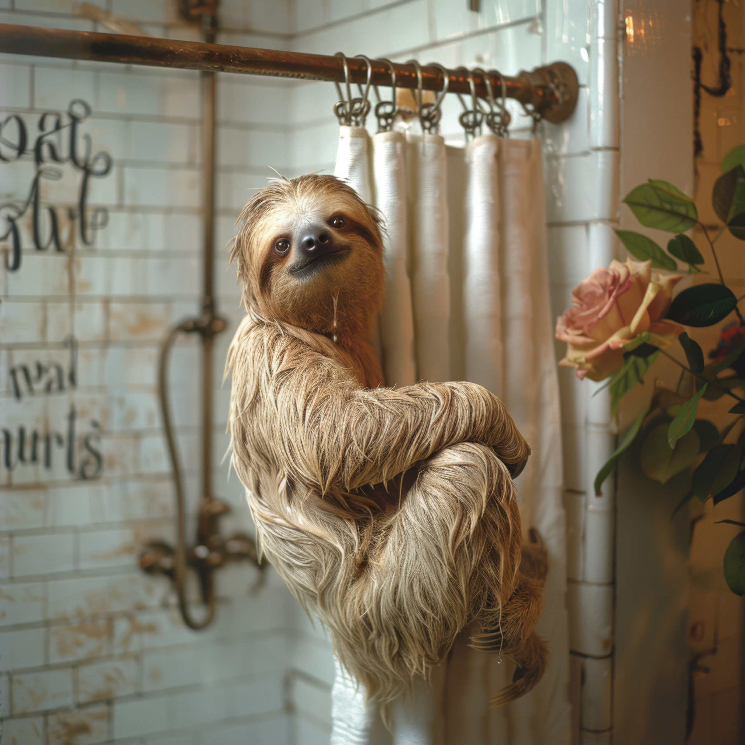 Fotografie Poster Faultier Badezimmer warm