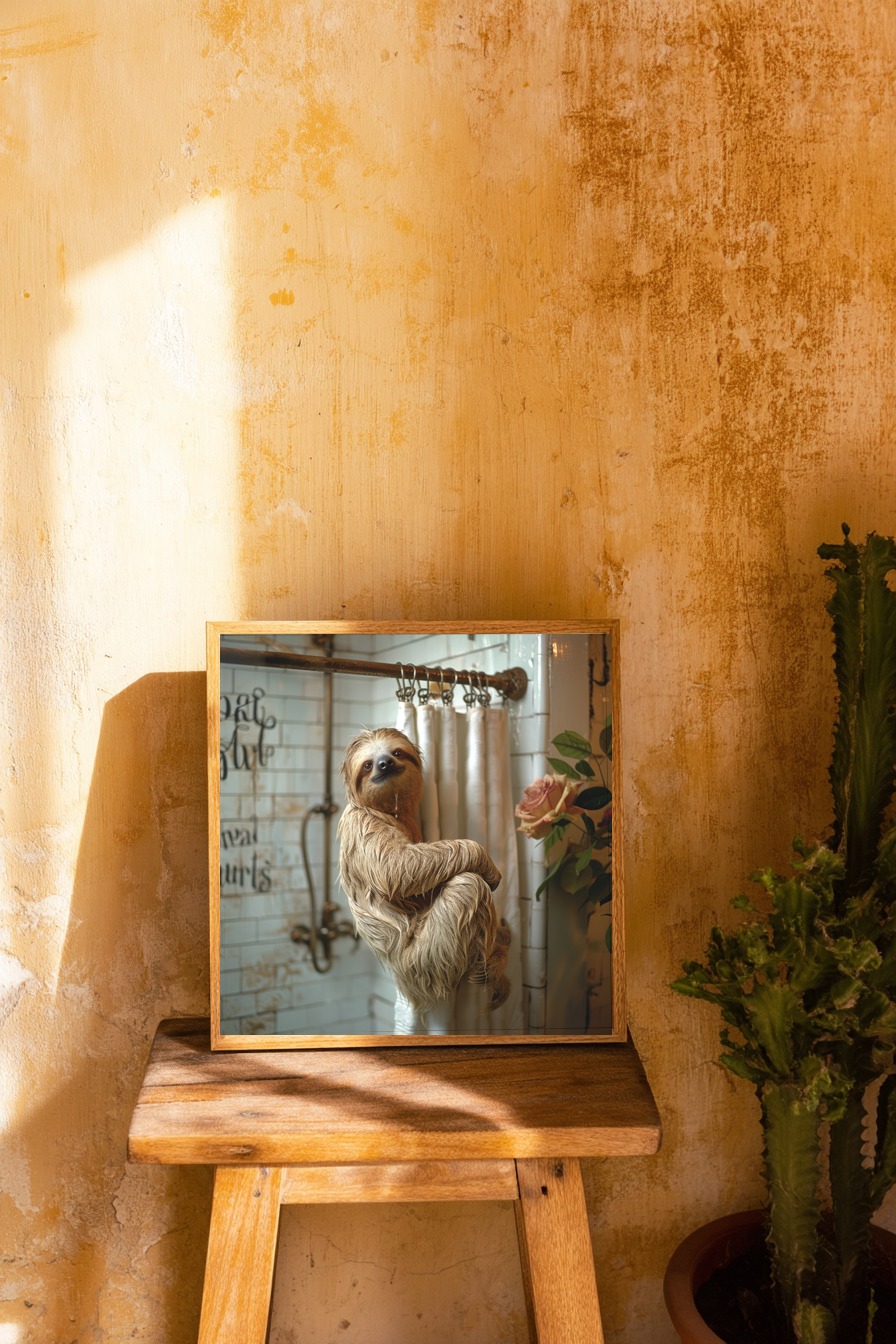 Fotografie Poster Faultier Badezimmer warm