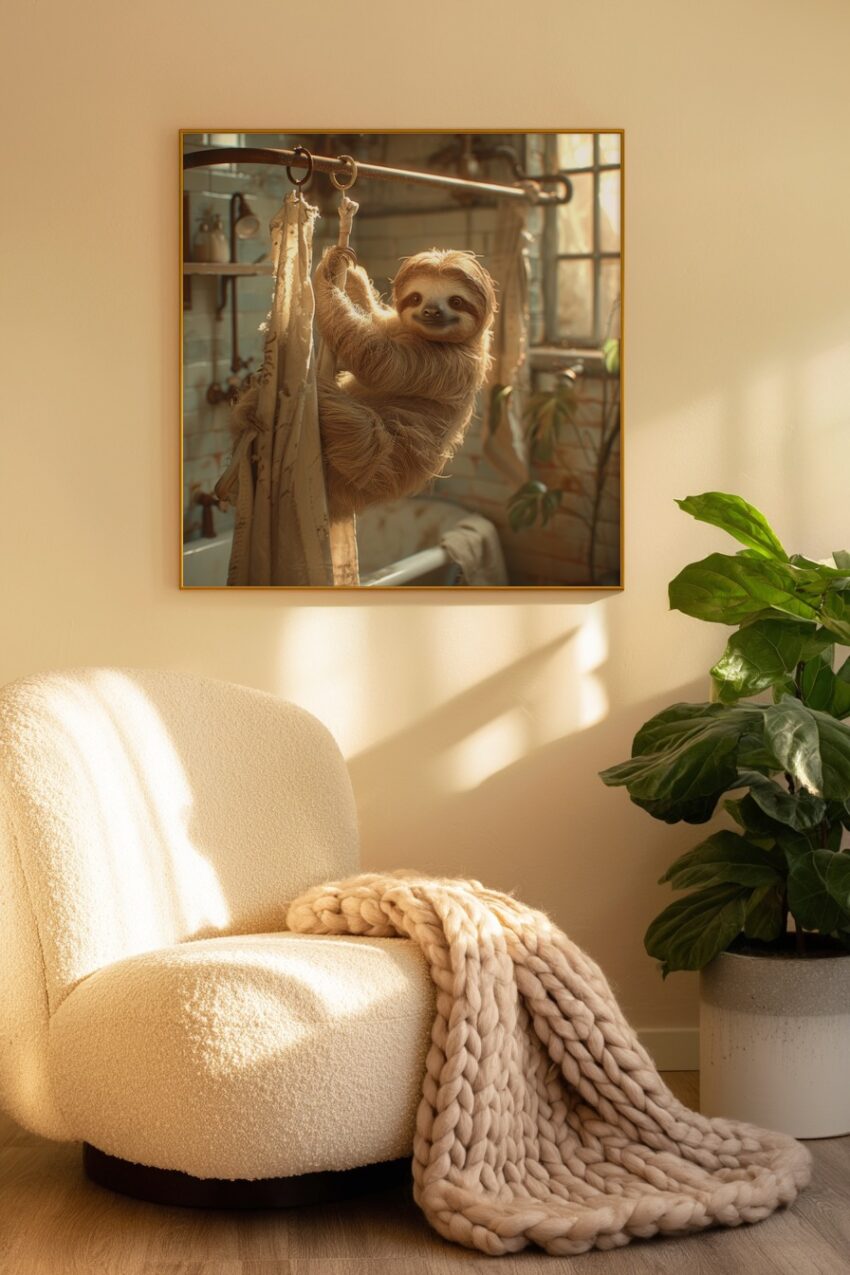 Fotografie Poster Faultier Badezimmer warmes Licht