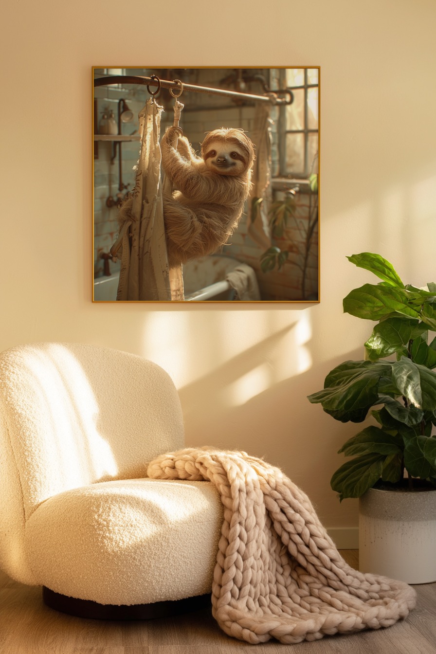 Fotografie Poster Faultier Badezimmer warmes Licht