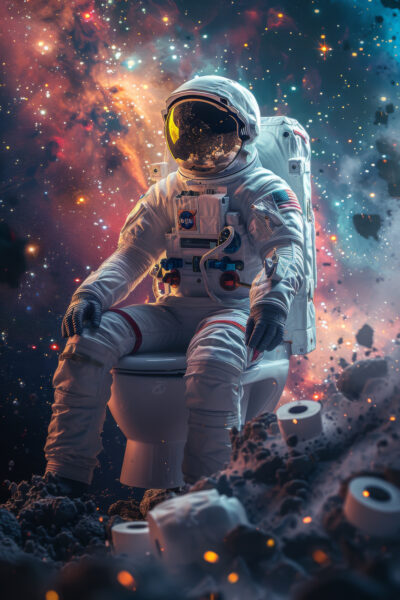 Astronaut Toilette Gerahmt