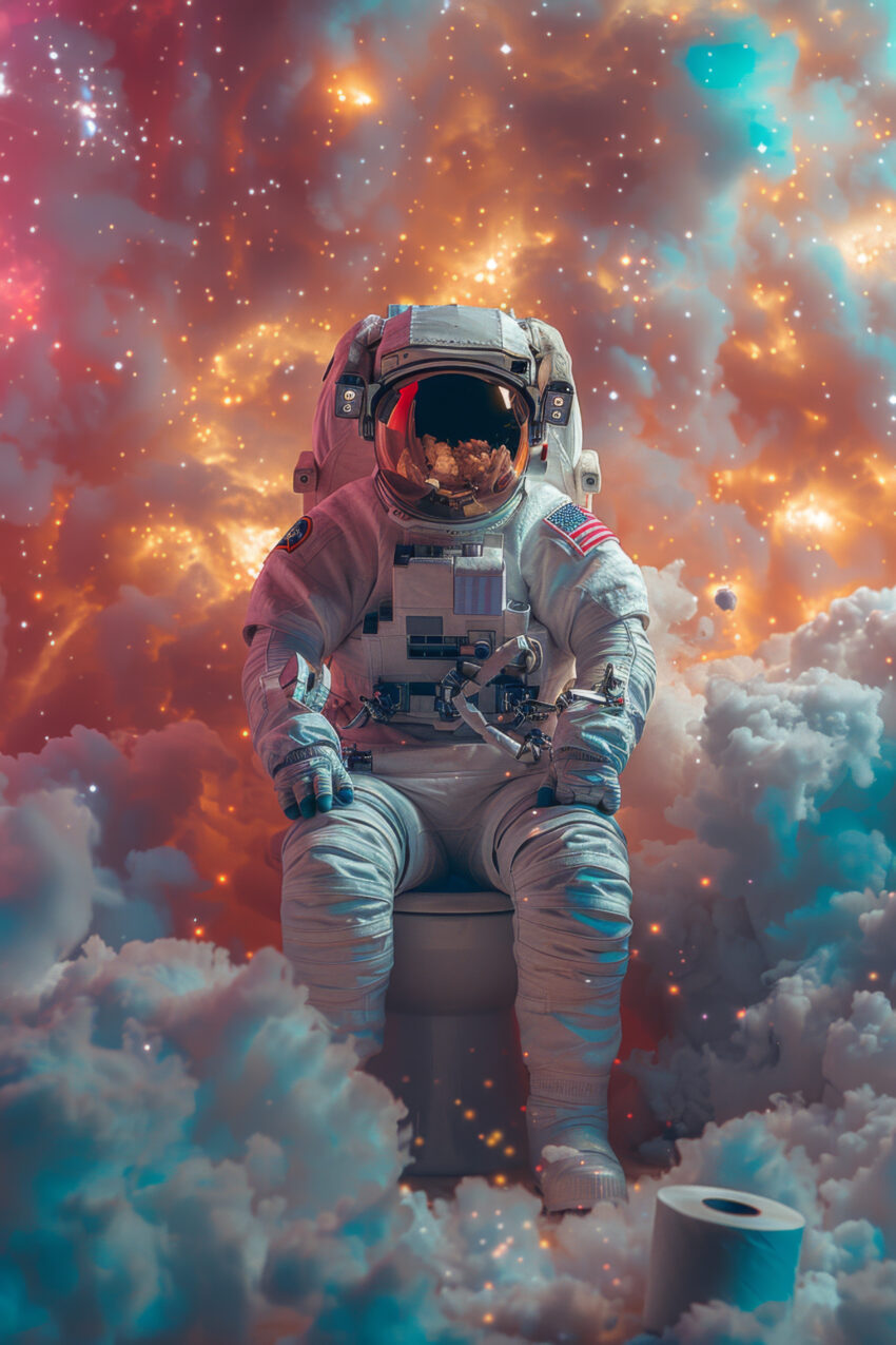 Fotografie Poster Astronaut Toilette surreal Weltraum