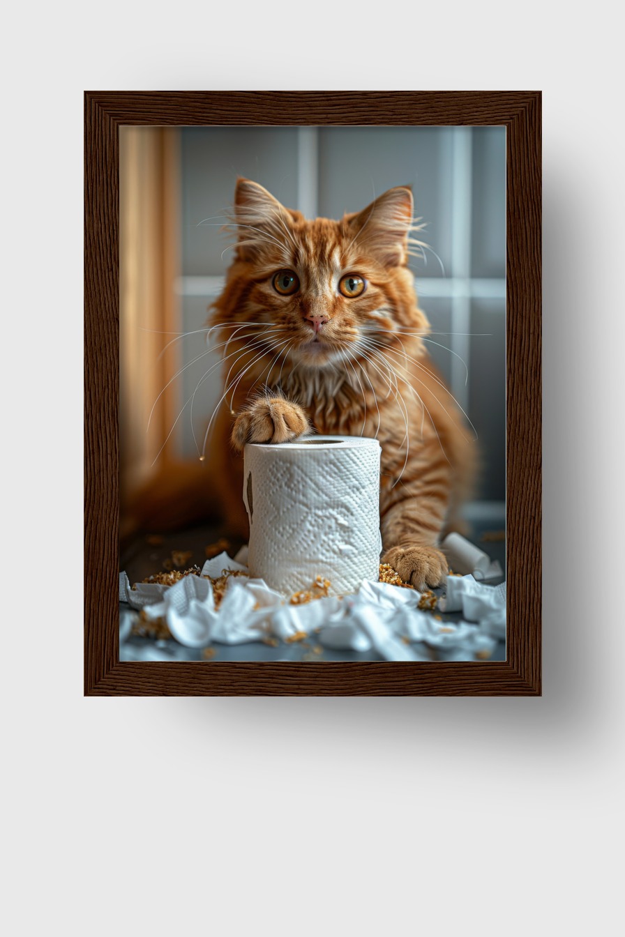 Fotografie Poster rote Katze mit Klopapier Nahaufnahme