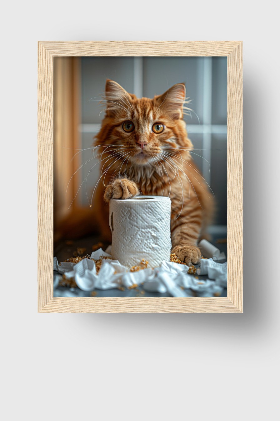 Fotografie Poster rote Katze mit Klopapier Nahaufnahme