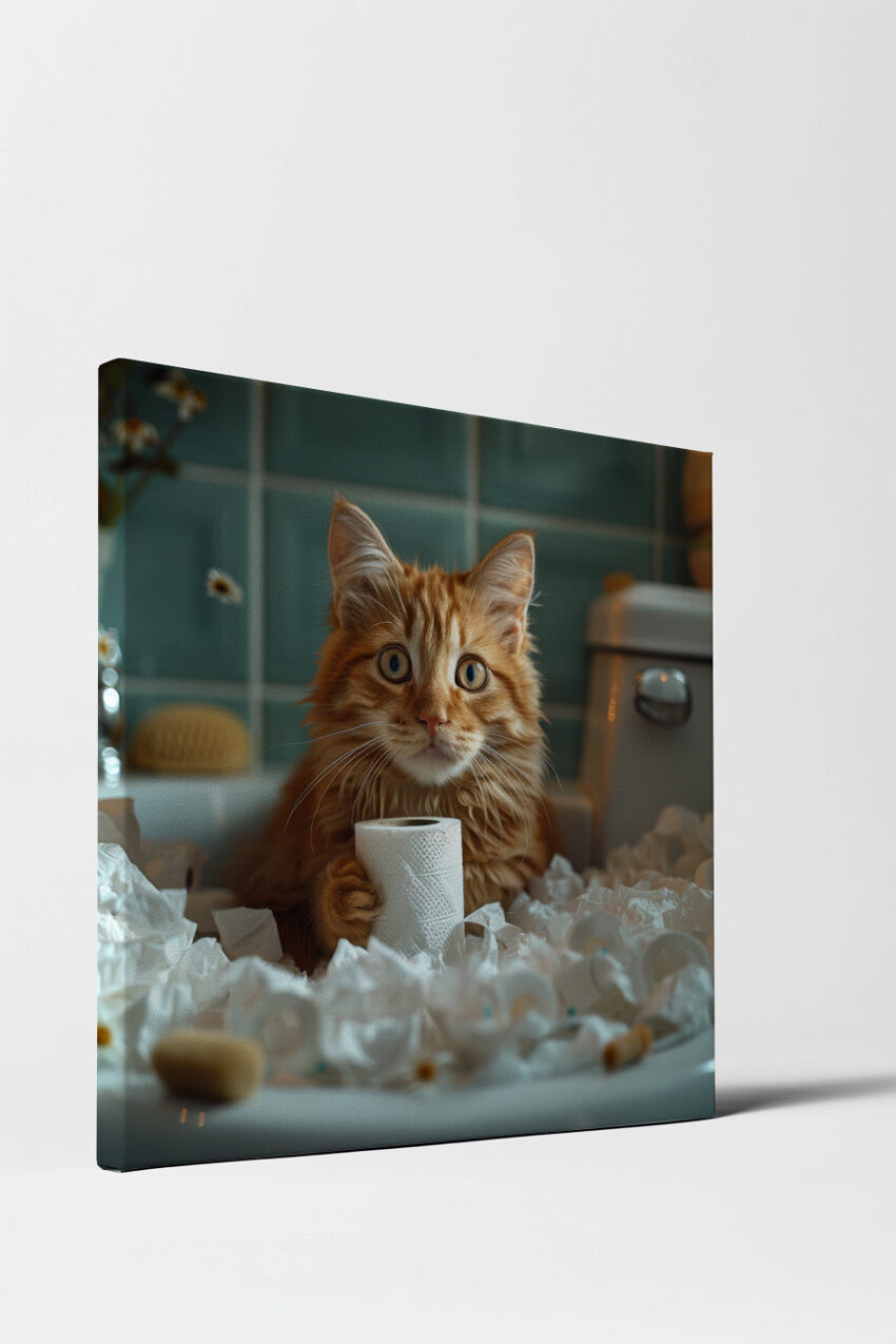 Fotografie Poster Katze Klopapier rot Bad