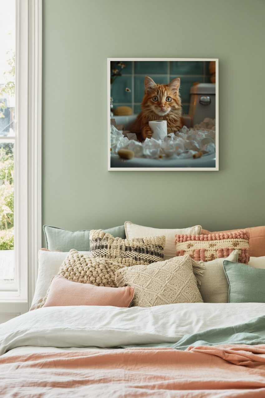 Fotografie Poster Katze Klopapier rot Bad