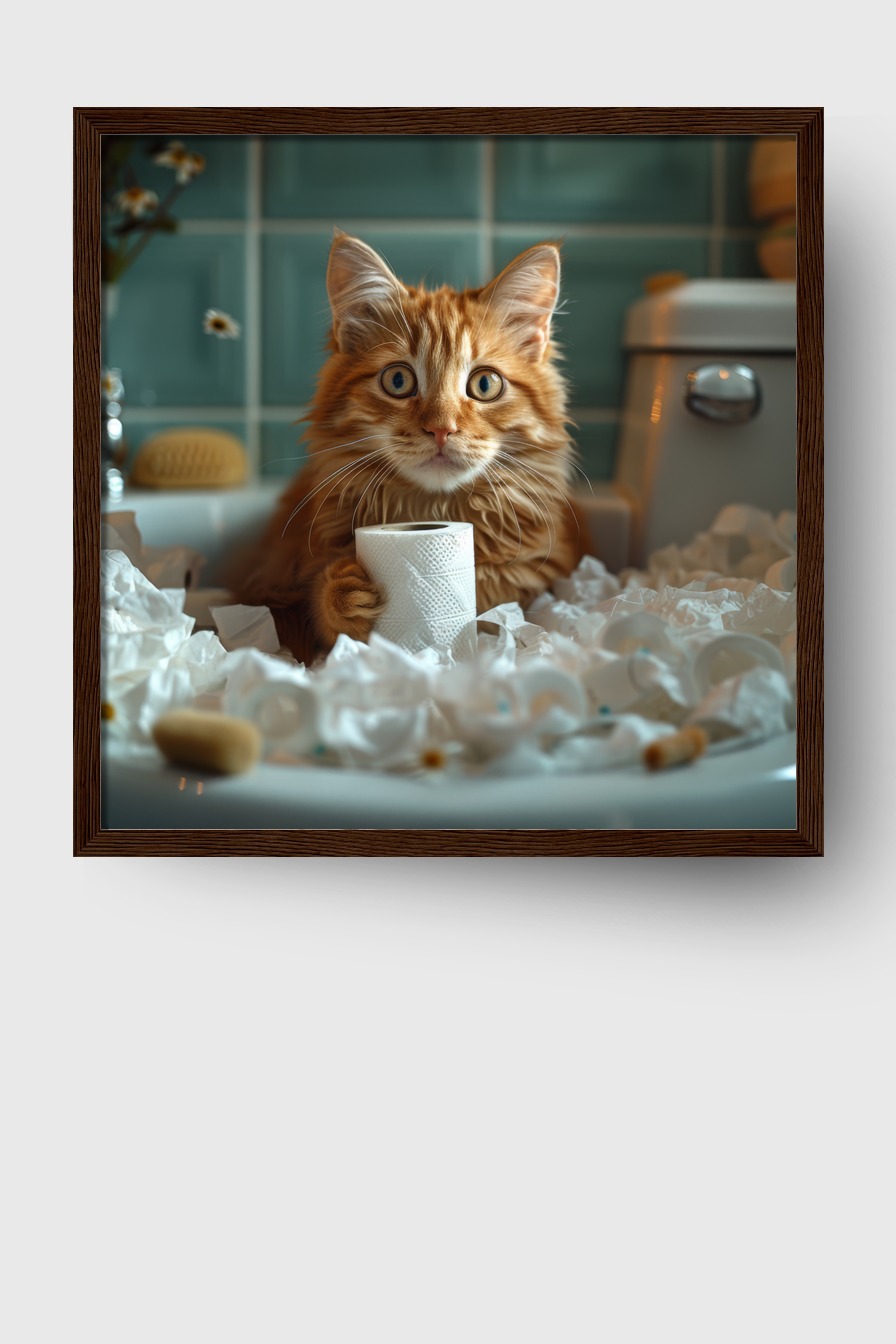 Fotografie Poster Katze Klopapier rot Bad