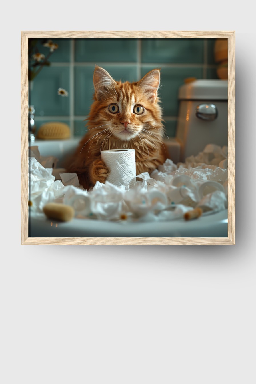 Fotografie Poster Katze Klopapier rot Bad