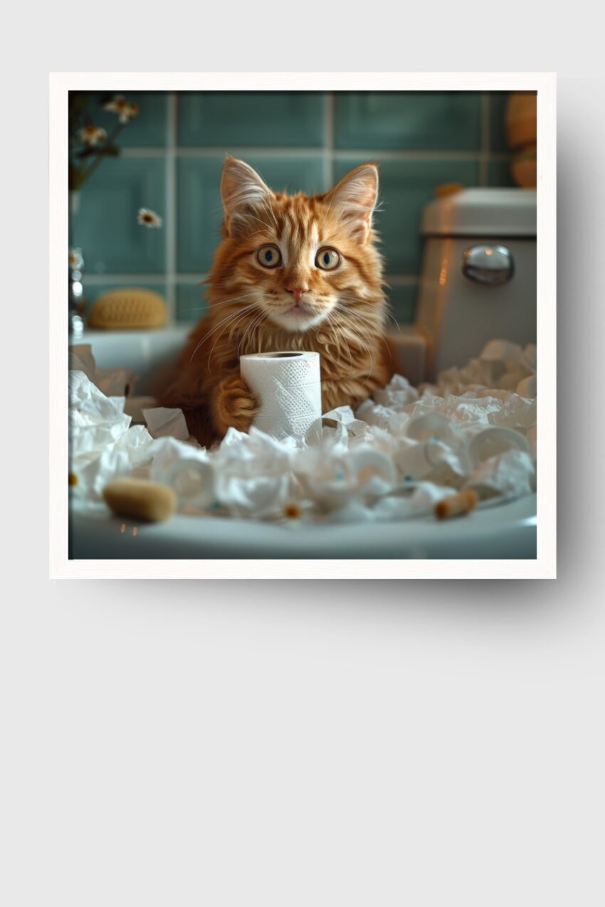 Fotografie Poster Katze Klopapier rot Bad