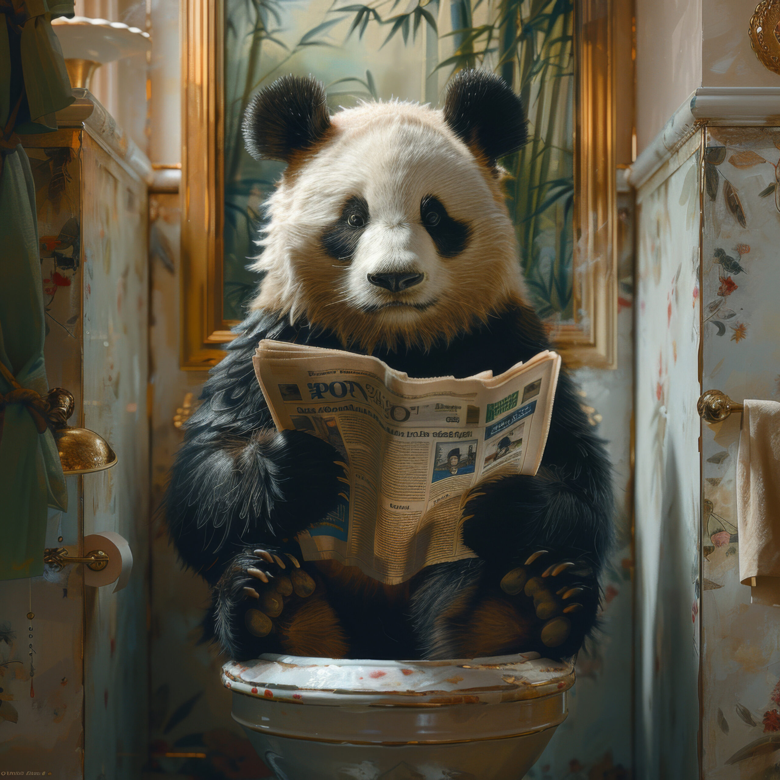 Fotografie Poster Panda Zeitung Badezimmer humorvoll