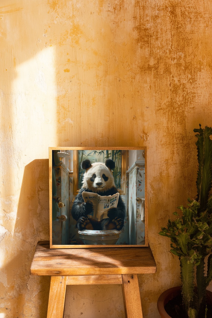 Fotografie Poster Panda Zeitung Badezimmer humorvoll