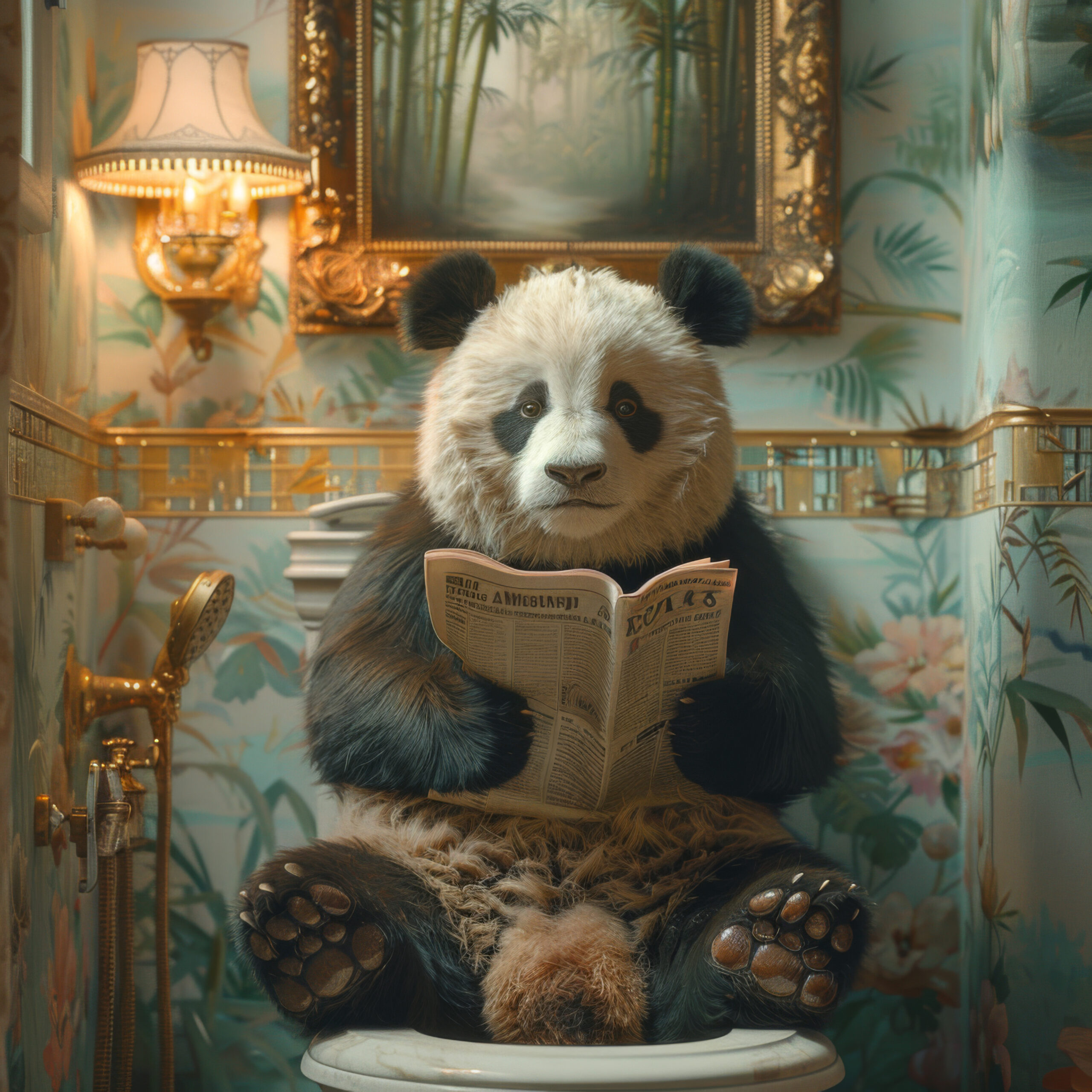 Fotografie Poster Panda Toilette Zeitung