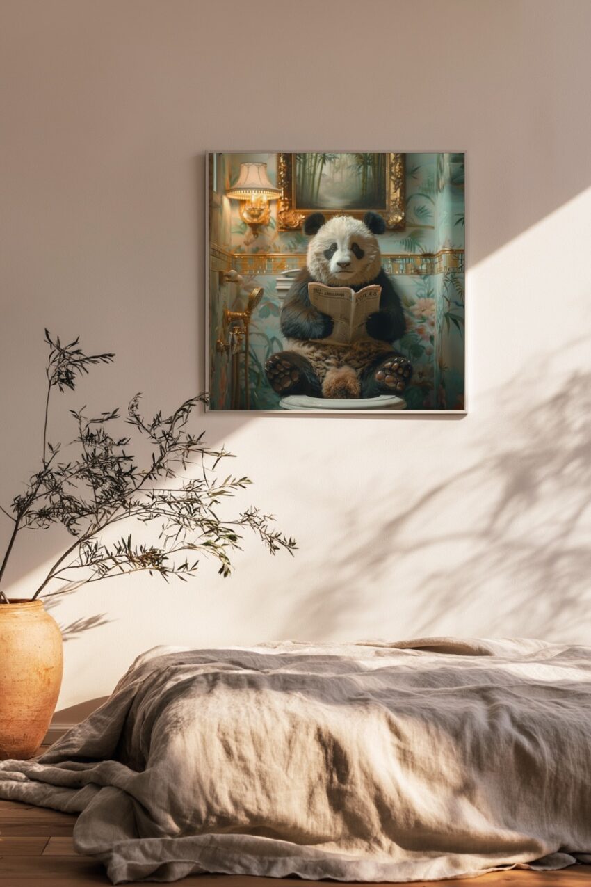 Fotografie Poster Panda Toilette Zeitung