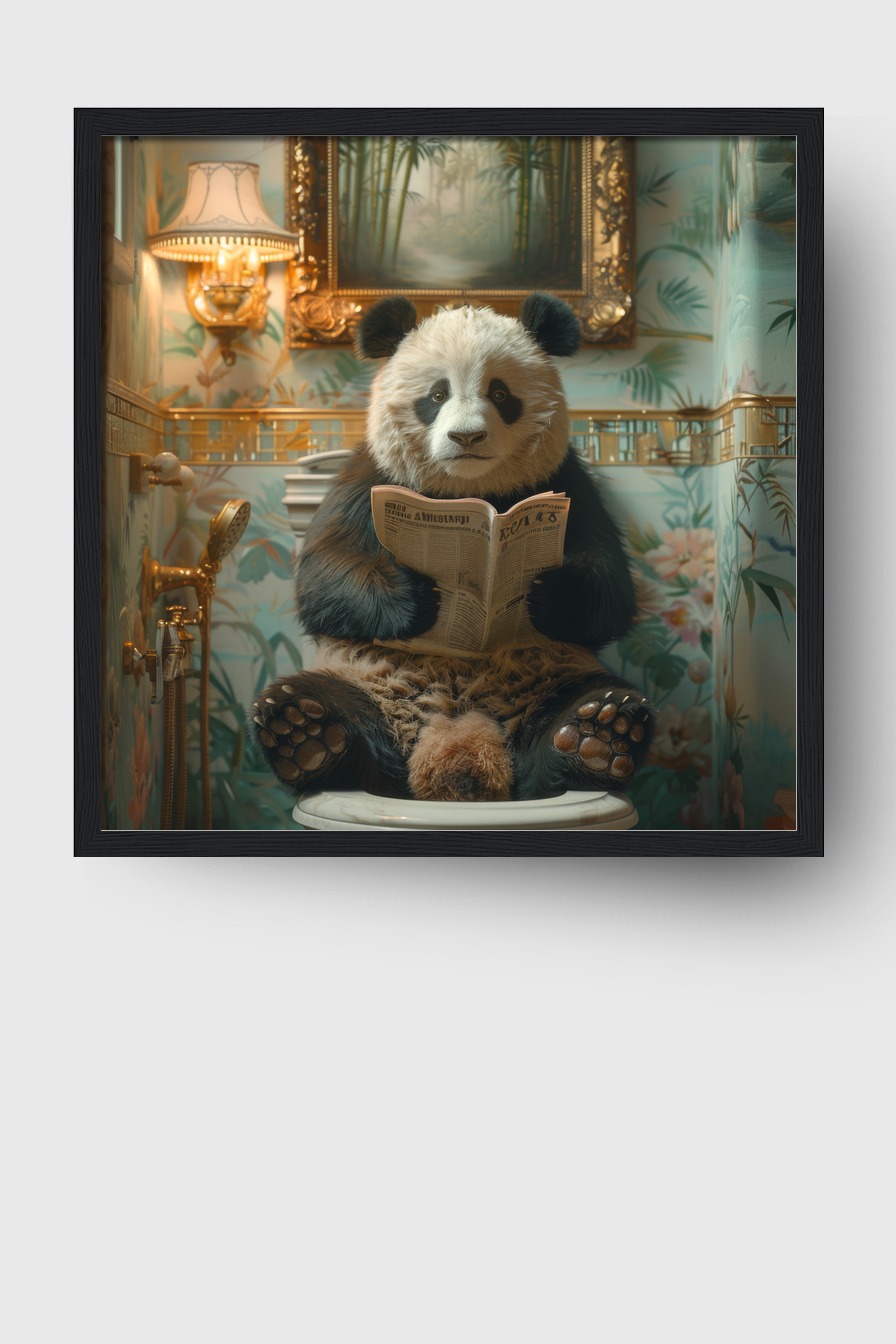 Fotografie Poster Panda Toilette Zeitung