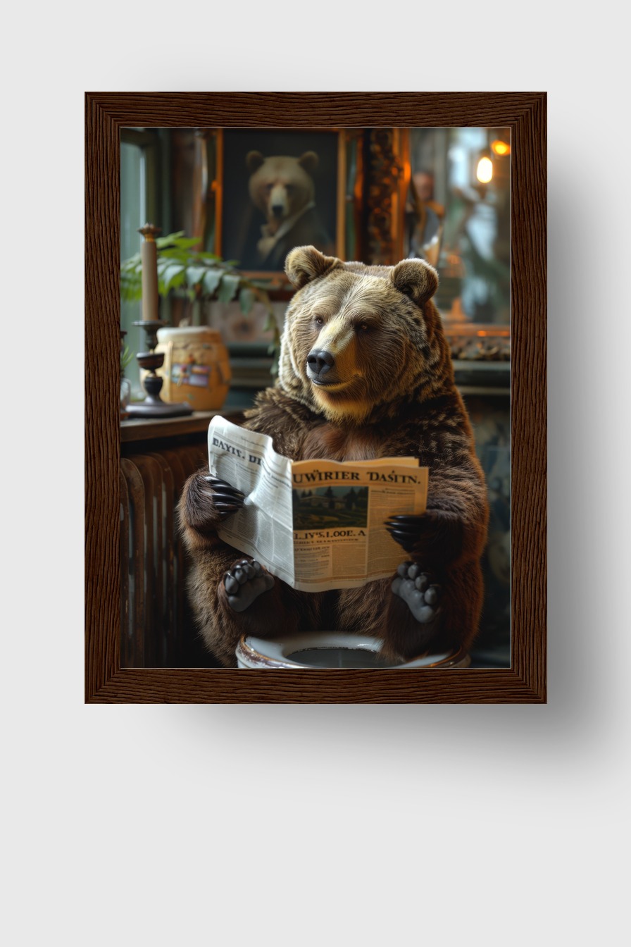 Fotografie Poster Bär liest Zeitung Innenraum warm