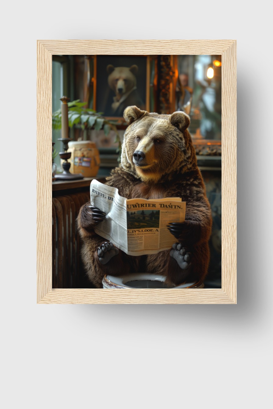 Fotografie Poster Bär liest Zeitung Innenraum warm