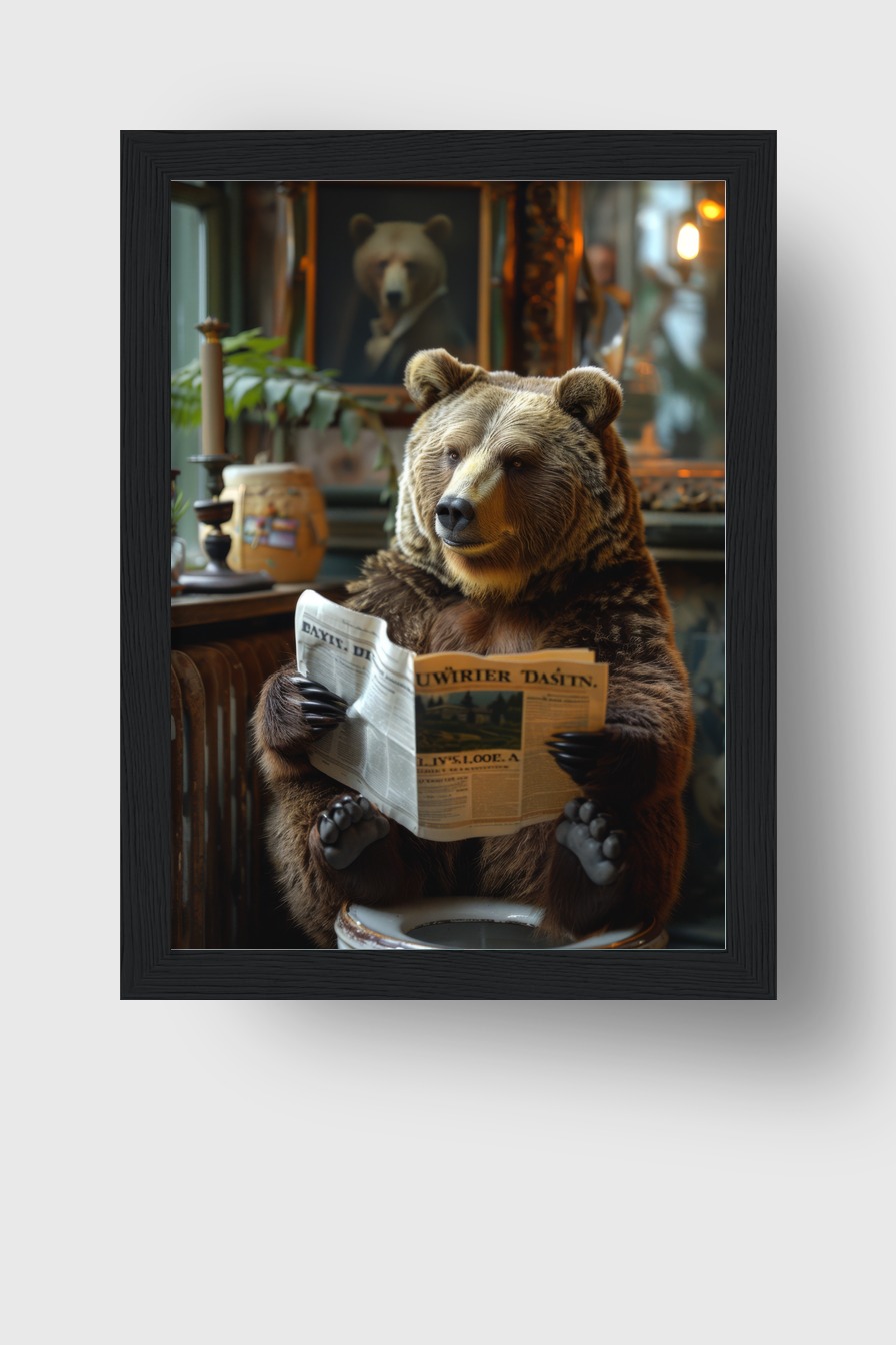 Fotografie Poster Bär liest Zeitung Innenraum warm