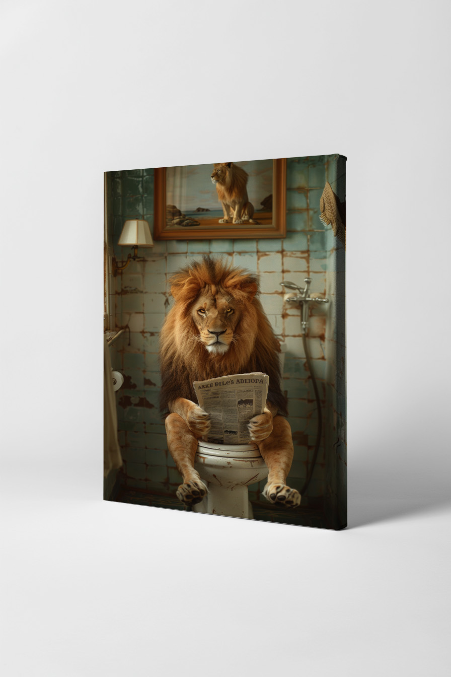 Fotografie Poster Löwe Toilette Zeitung