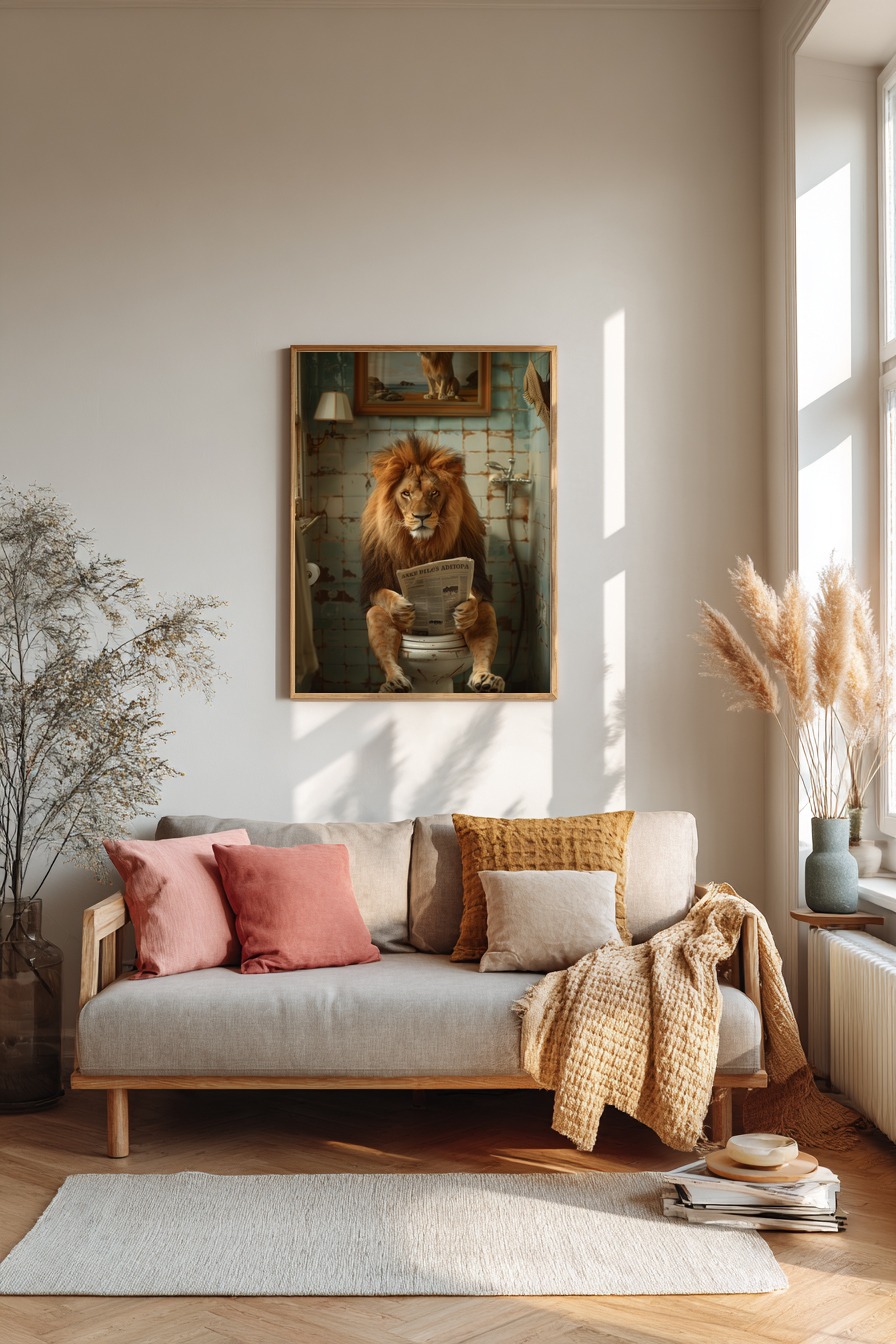 Fotografie Poster Löwe Toilette Zeitung