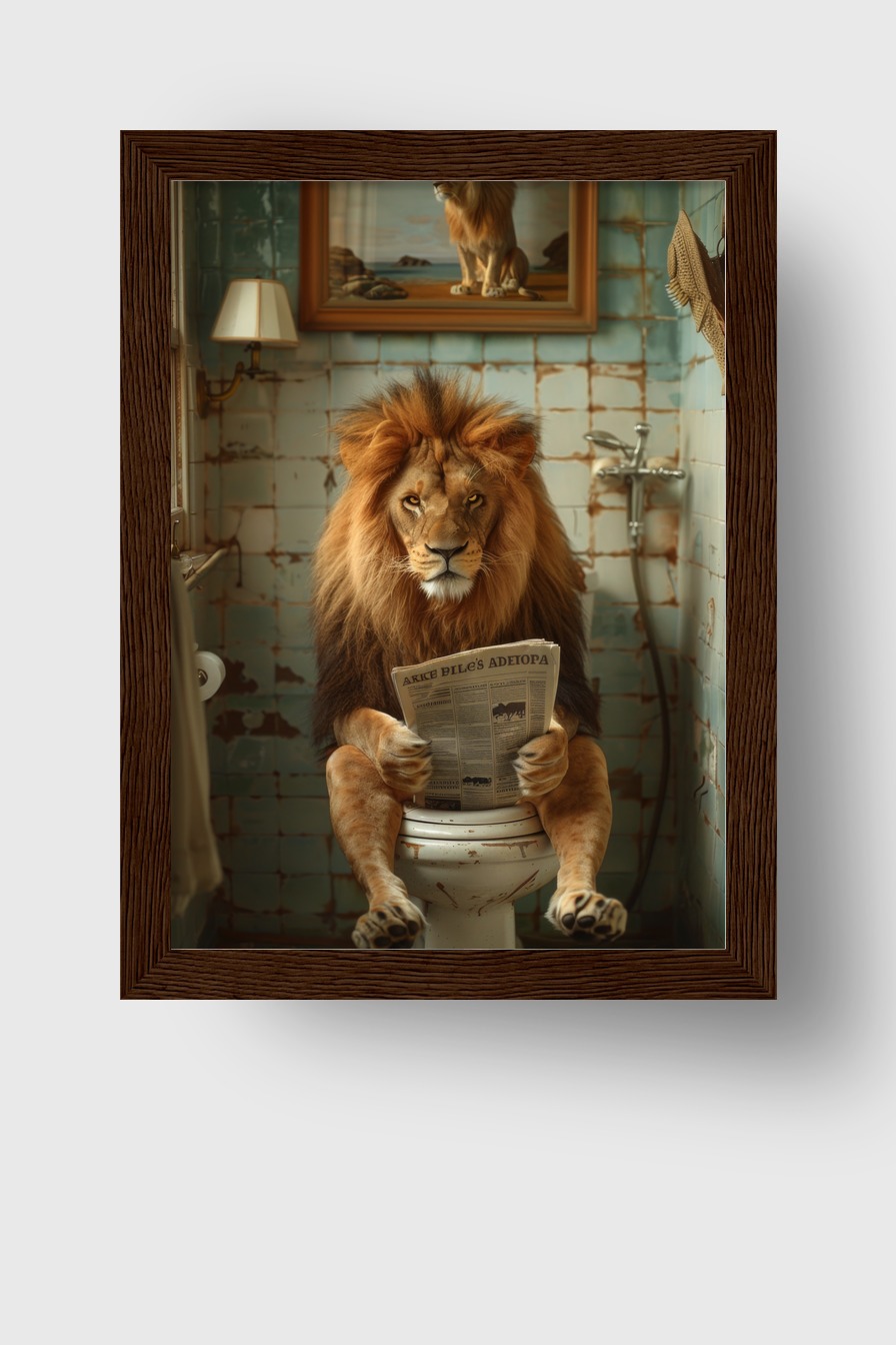 Fotografie Poster Löwe Toilette Zeitung