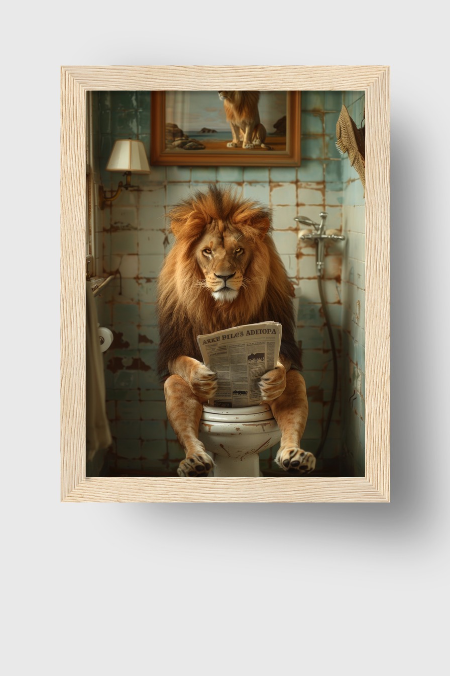 Fotografie Poster Löwe Toilette Zeitung