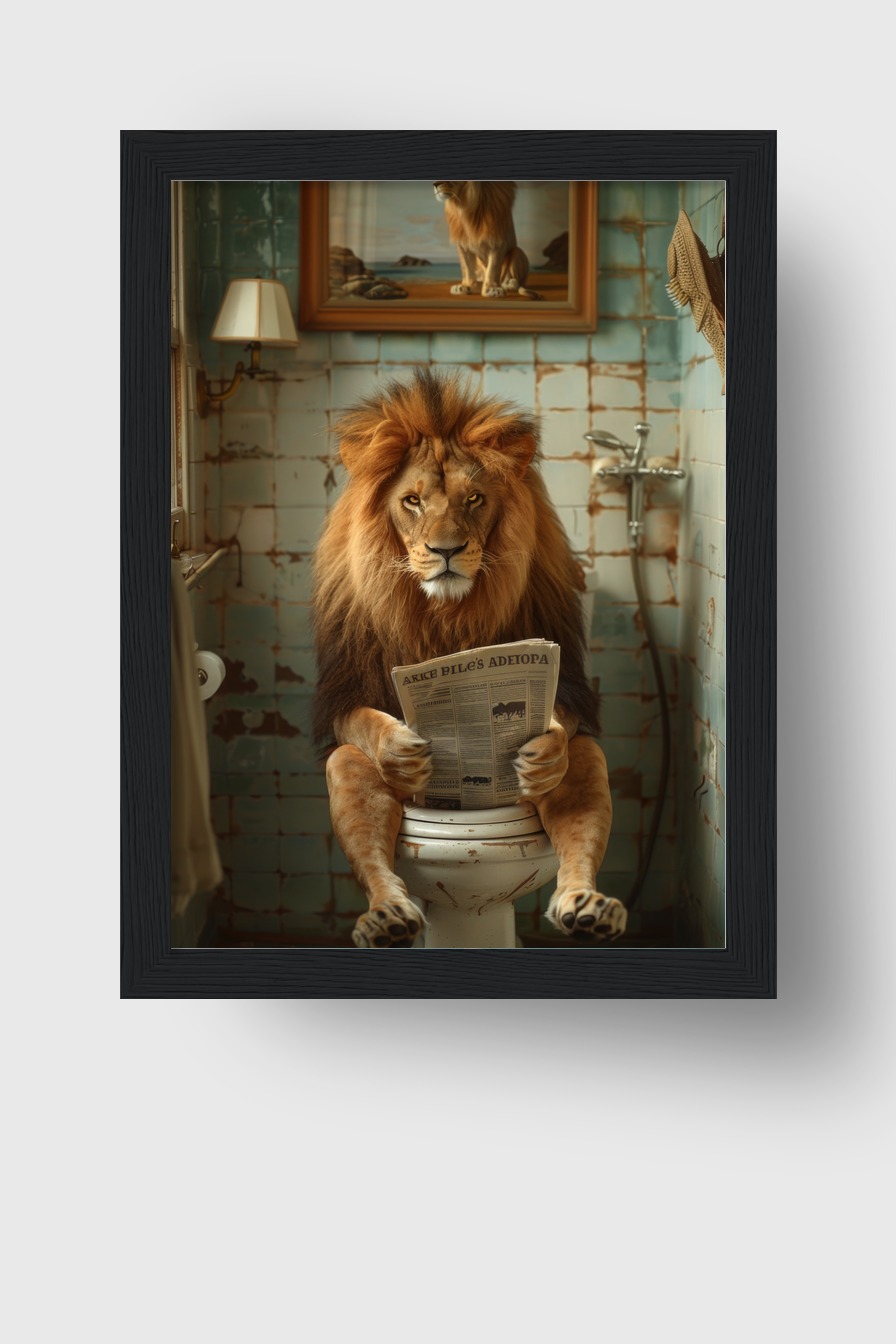Fotografie Poster Löwe Toilette Zeitung