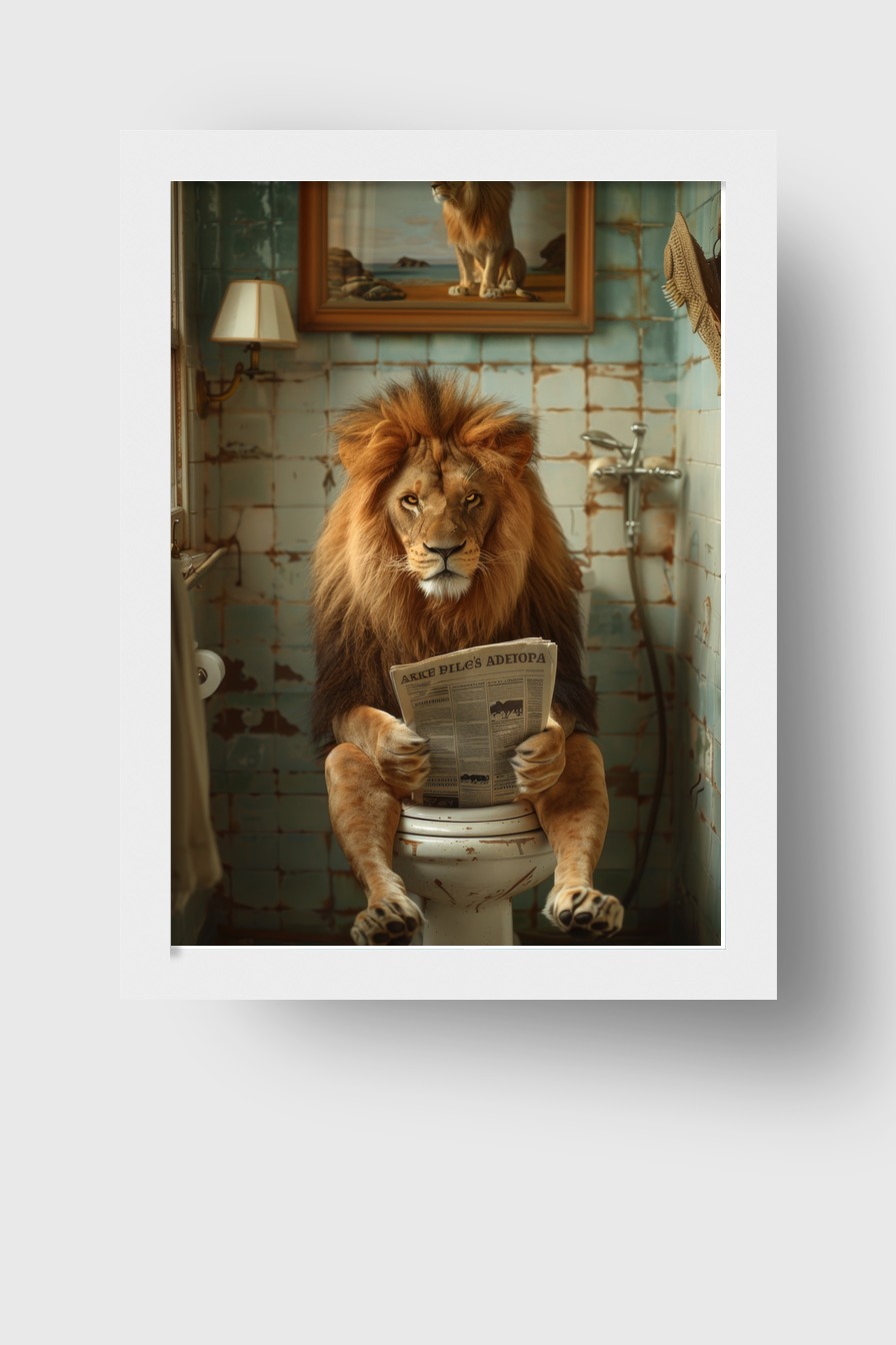 Fotografie Poster Löwe Toilette Zeitung