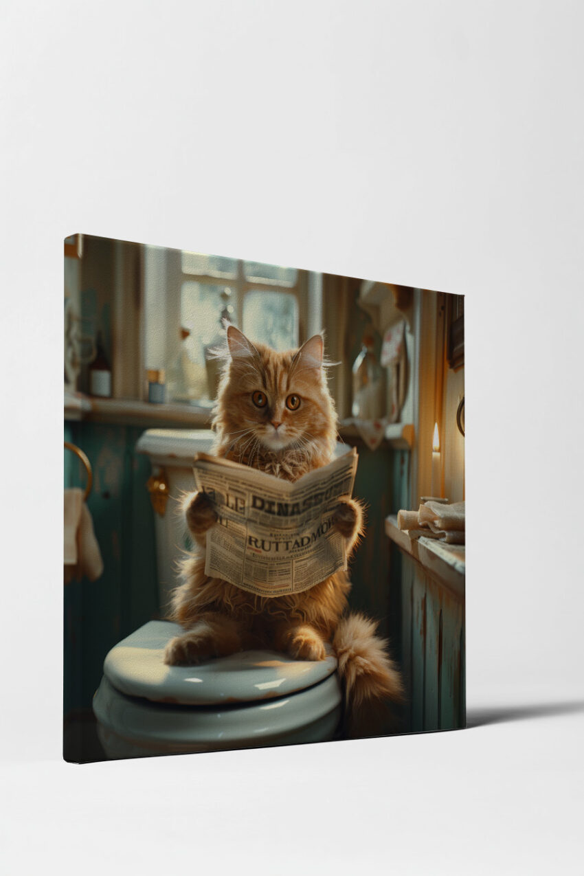 Fotografie Poster Katze Zeitung rot indoor