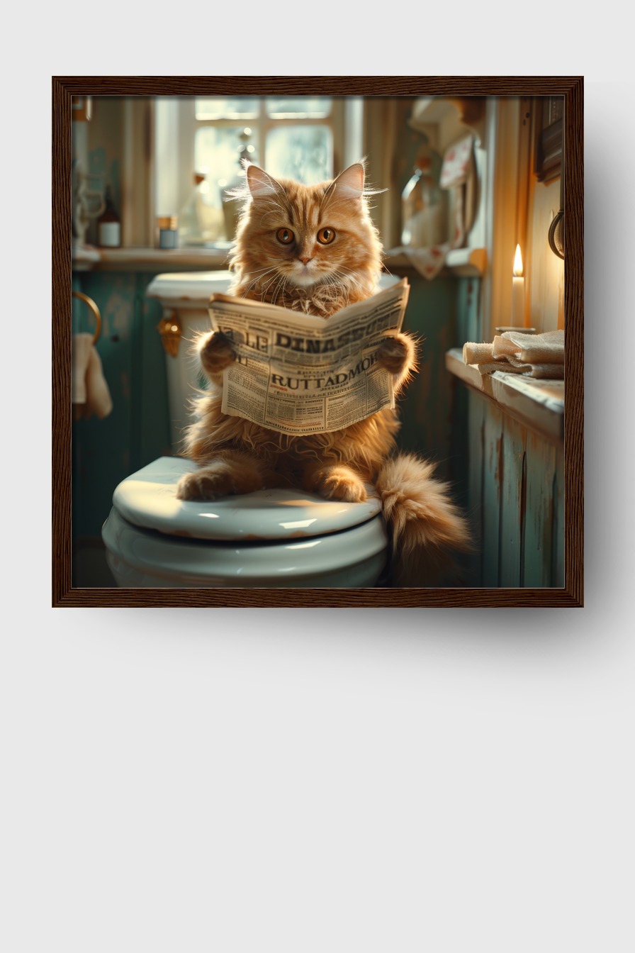 Fotografie Poster Katze Zeitung rot indoor